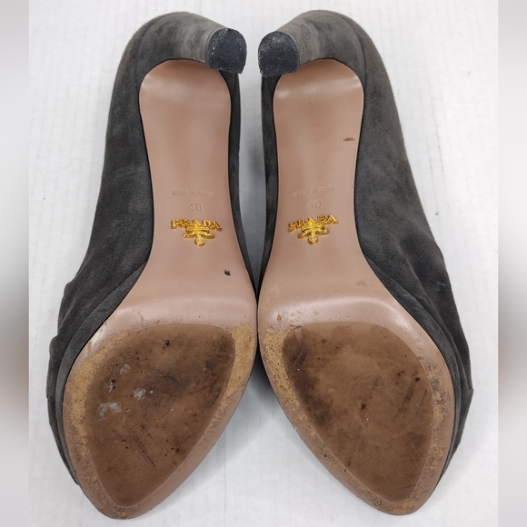 Prada Women's Gray Suede Open Toe High Slender Heel Slip On Heels Sz 10 - Picture 10 of 15